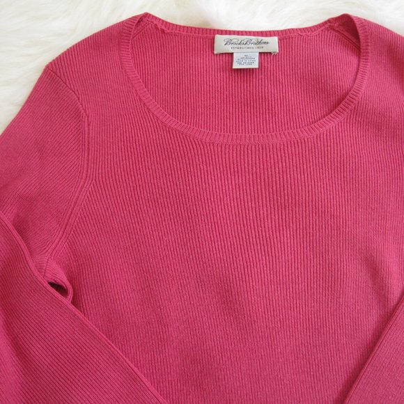 Brooks Brothers Women's Pink Cashmere Silk Ribbed Sweater M Barbiecore Raspberry - Picture 2 of 4